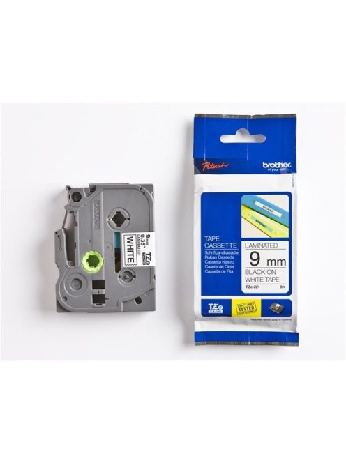 Feliratozógép szalag, 9 mm x 8 m, BROTHER, "TZe-221" fehér-fekete (QPTTZ221)
