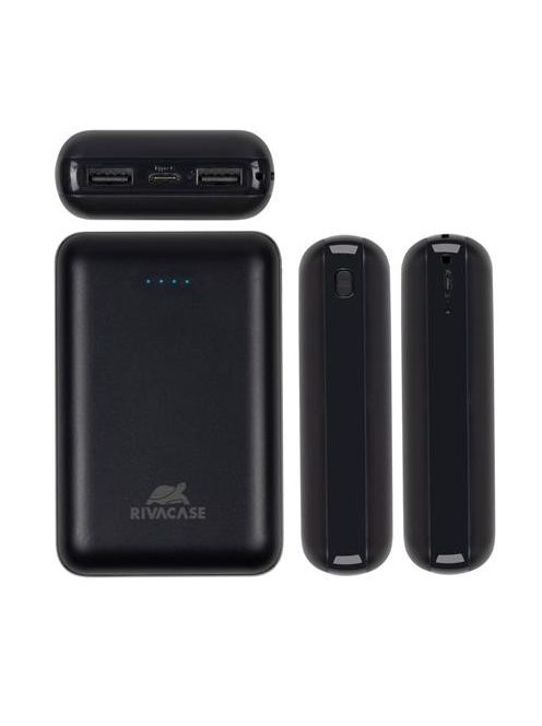 Hordozható akkumulátor, kompakt, USB-A/USB-C, 10000mAh, 10W, RIVACASE "VA2412", fekete (RHAVA2412)