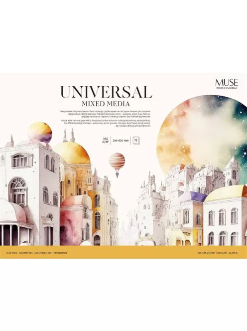 Vázlatfüzet, A4+, 310 g, 12 lap, SHKOLYARYK "Mixed Media Universal" (SB12104)
