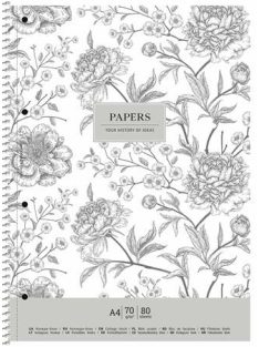   Spirálfüzet, vonalas, A4+, 80 lap, SHKOLYARYK "Vintage flowers", vegyes (SB806700L)