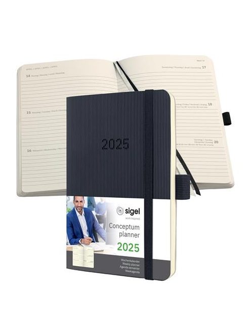 Naptár, A6, heti, 2025, puha borító, SIGEL "Conceptum", fekete