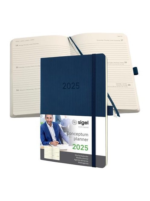 Naptár, A5, heti, 2025, puha borító, SIGEL "Conceptum", éjkék