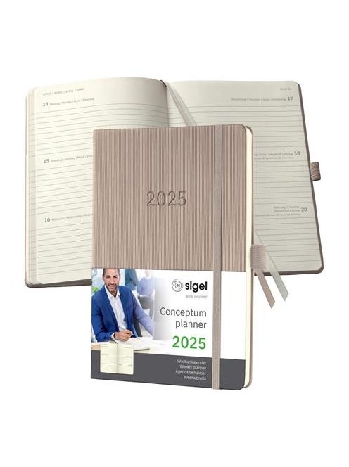 Naptár, A5, heti, 2025, kemény borító, SIGEL "Conceptum", taupe