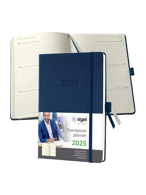 Naptár, A5, heti, 2025, kemény borító, SIGEL "Conceptum", éjkék