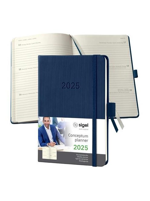 Naptár, A6, heti, 2025, kemény borító, SIGEL "Conceptum", éjkék