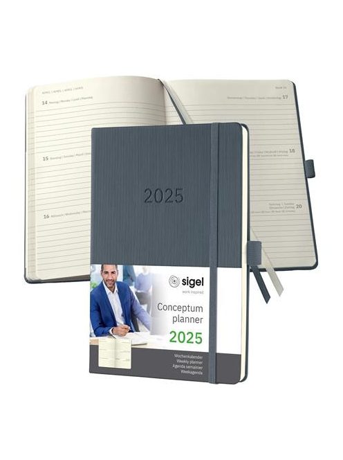 Naptár, A5, heti, 2025, kemény borító, SIGEL "Conceptum", sötét szürke