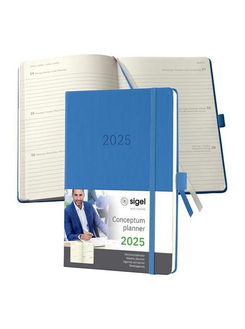 Naptár, A5, heti, 2025, kemény borító, SIGEL "Conceptum", porkék