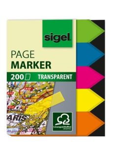   Jelölőcímke, műanyag, 5x40 lap, 12x45 mm, SIGEL "Nyilak", vegyes szín, 200 lap (SIHN613)
