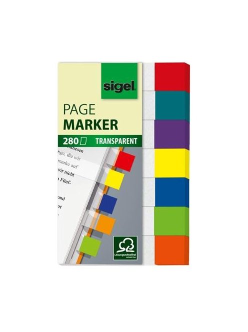 Jelölőcímke, műanyag, 7x40 lap, 20x50 mm, SIGEL "Clear Mini", vegyes szín, 280 lap (SIHN677)