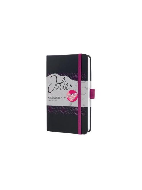 Naptár, A6, heti, 2025, kemény boritó, SIGEL "Jolie", fekete-pink