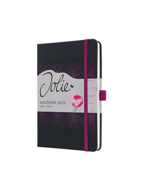 Naptár, A5, heti, 2025, kemény boritó, SIGEL "Jolie", fekete-pink