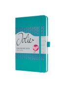Naptár, A5, heti, 2025, kemény boritó, SIGEL "Jolie", csillogó türkiz