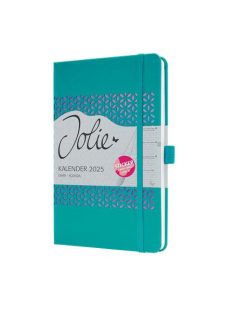   Naptár, A5, heti, 2025, kemény boritó, SIGEL "Jolie", csillogó türkiz