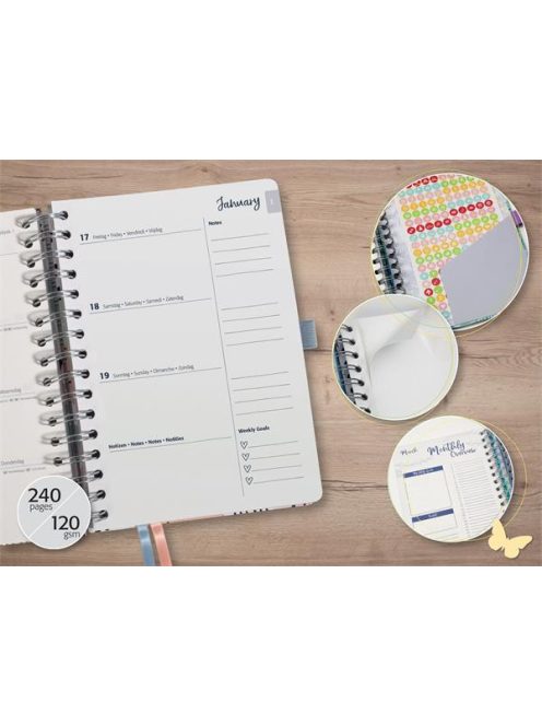 Naptár, spirál, A5, heti, 2025, kemény borító, SIGEL "Jolie", Rose Inspiration