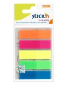 Jelölőcímke, műanyag, 5x25 lap, 45x12 mm, STICK N, neon színek (SN21050)