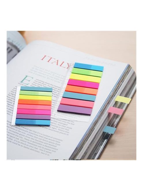 Jelölőcímke, műanyag, 5x25 lap, 45x12 mm, STICK N, neon színek (SN21050)