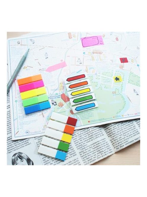 Jelölőcímke, műanyag, 5x25 lap, 45x12 mm, STICK N, neon színek (SN21050)