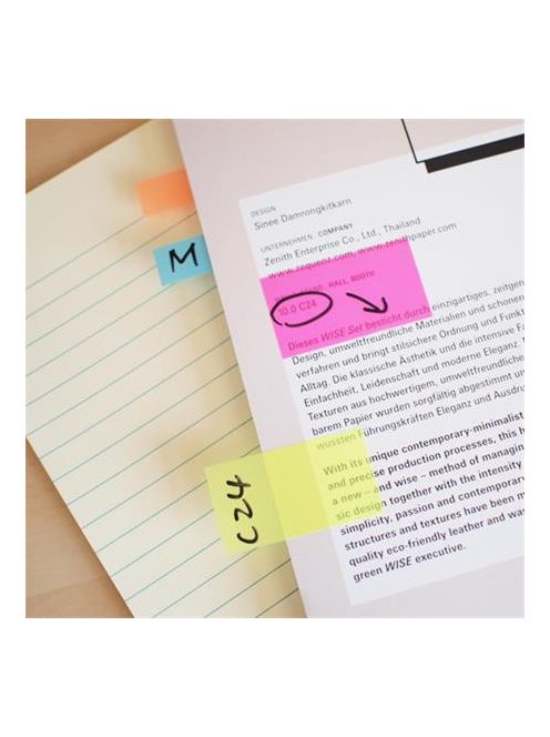 Jelölőcímke, műanyag, 5x25 lap, 45x12 mm, STICK N, neon színek (SN21050)