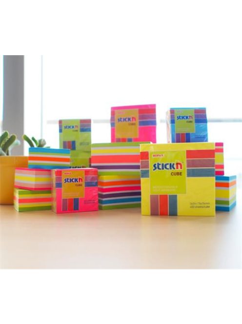 Öntapadó jegyzettömb, 51x51 mm, 250 lap, STICK N, neon színek (SN21203)