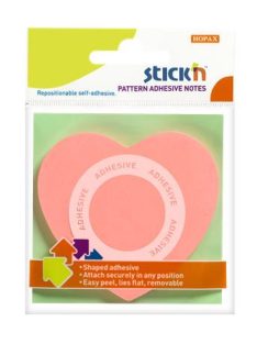  Öntapadó jegyzettömb, szív alakú, 70x70 mm, 50 lap, STICK N, rózsaszín (SN21545)