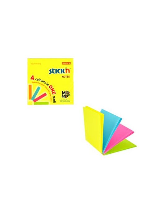 Öntapadó jegyzettömb, 76x76 mm, 100 lap, STICK N "Magic Pad" neon színek (SN21571)