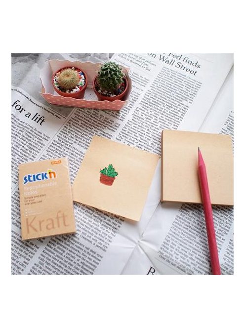 Öntapadó jegyzettömb, 76x76 mm, 100 lap, STICK N "Kraft Notes", barna (SN21639)