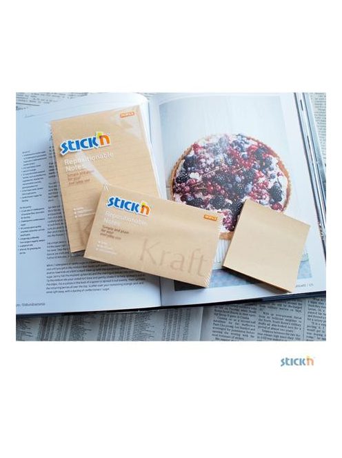 Öntapadó jegyzettömb, 76x127 mm, 100 lap, STICK N "Kraft Notes", barna (SN21640)