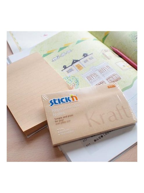 Öntapadó jegyzettömb, 76x127 mm, 100 lap, STICK N "Kraft Notes", barna (SN21640)