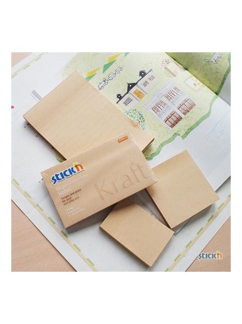 Öntapadó jegyzettömb, 76x127 mm, 100 lap, STICK N "Kraft Notes", barna (SN21640)