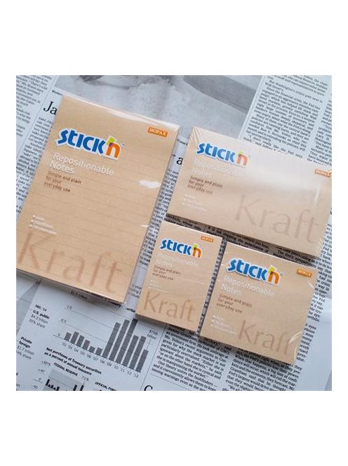 Öntapadó jegyzettömb, 76x127 mm, 100 lap, STICK N "Kraft Notes", barna (SN21640)