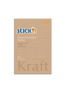 Öntapadó jegyzettömb, vonalas, 150x101 mm, 100 lap, STICK N "Kraft Notes" (SN21641)