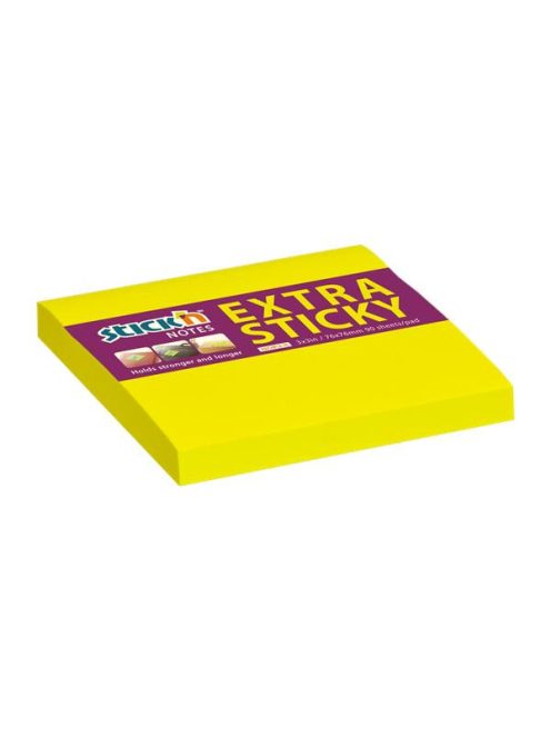 Öntapadó jegyzettömb, 76x76 mm, 90 lap, STICK N "Extra Sticky", neon sárga (SN21670)