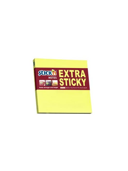 Öntapadó jegyzettömb, 76x76 mm, 90 lap, STICK N "Extra Sticky", neon sárga (SN21670)
