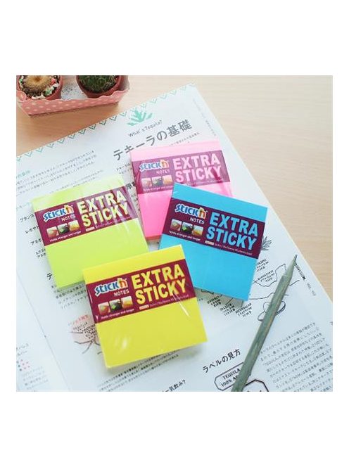 Öntapadó jegyzettömb, 76x76 mm, 90 lap, STICK N "Extra Sticky", neon sárga (SN21670)