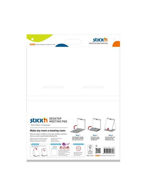 Asztali flipchart tömb, öntapadó, 584x508 mm, 20 lap, STICK N, fehér (SN21794)