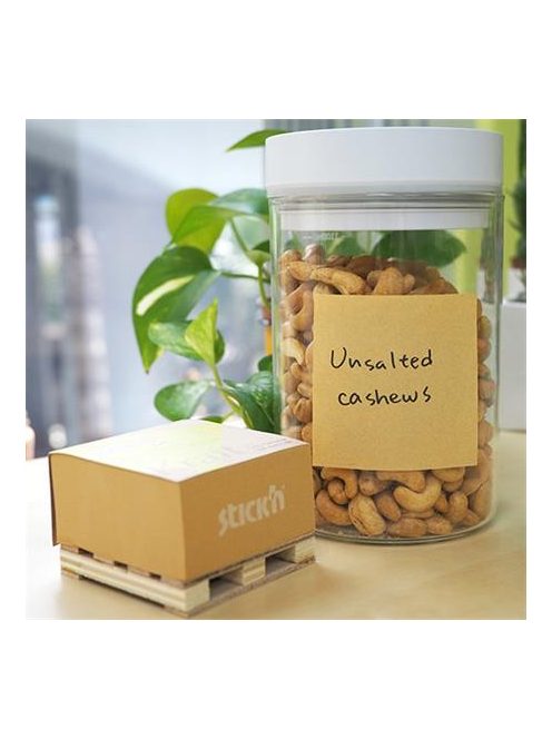 Öntapadó jegyzettömb, 76x76 mm, 400 lap, mini raklap, STICK N "Kraft Cube", barna (SN21816)