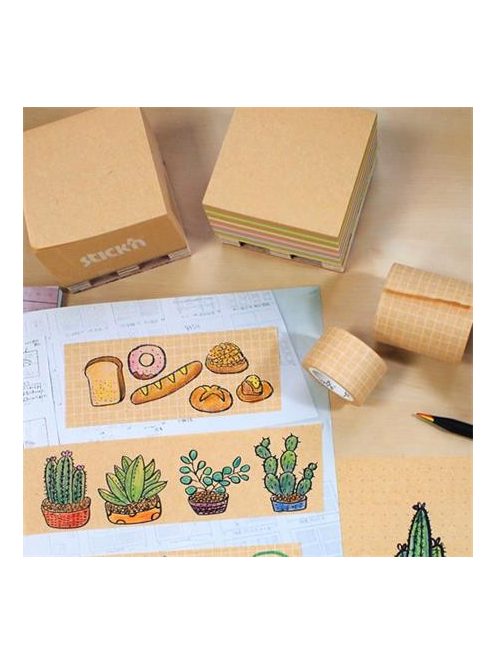 Öntapadó jegyzettömb, 76x76 mm, 400 lap, mini raklap, STICK N "Kraft Cube", barna (SN21816)