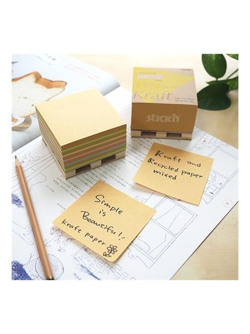 Öntapadó jegyzettömb, 76x76 mm, 400 lap, mini raklap, STICK N "Kraft Cube", barna (SN21816)