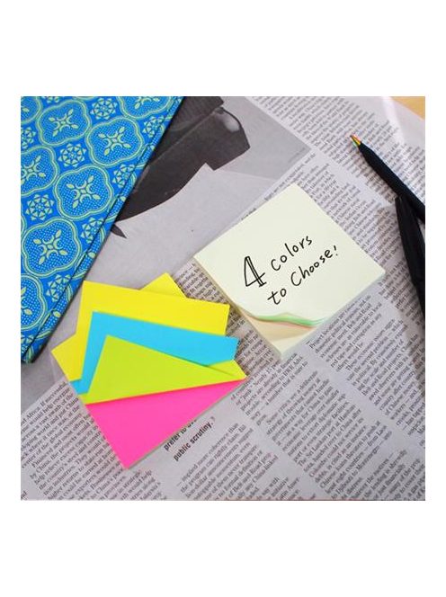 Öntapadó jegyzettömb, 76x76 mm, 100 lap, STICK N, neon színek (SN21822)