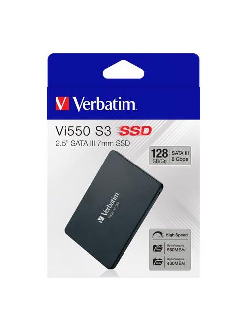 SSD (belső memória), 128GB, SATA 3, 430/560MB/s, VERBATIM "Vi550" (SVM128GV)