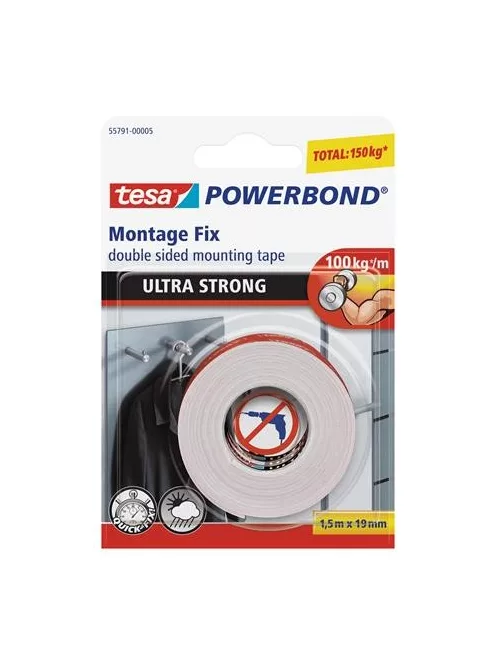 Ragasztószalag, kétoldalas, ultra erős, 19 mm x 1,5 m, TESA "Powerbond" (TE55791)