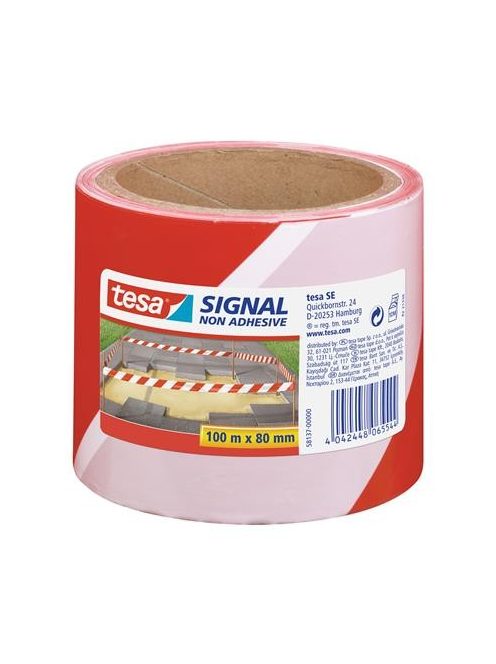 Kordonszalag, 80 mm x 100 m, TESA, piros/fehér (TE58137)