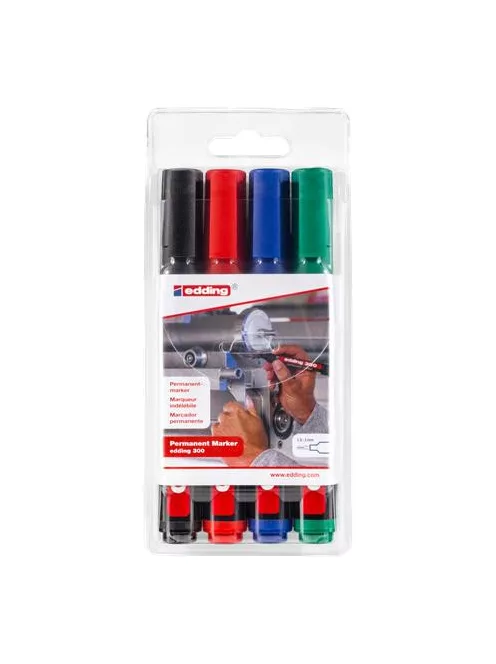 Alkoholos marker készlet, 1,5-3 mm, kúpos, EDDING "300", 4 különböző szín (TED300W)