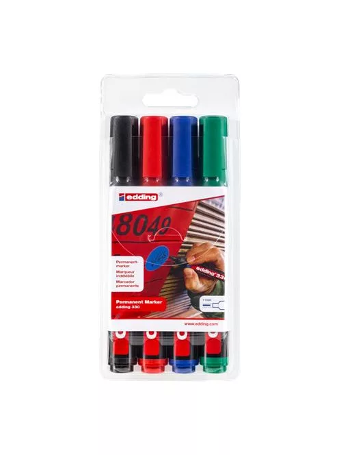 Alkoholos marker készlet, 1-5 mm, vágott, EDDING "330", 4 különböző szín (TED330W)