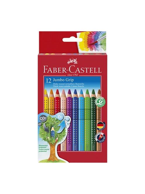 Színes ceruza készlet, háromszögletű, FABER-CASTELL "Jumbo Grip", 12 különböző szín (TFC110912)