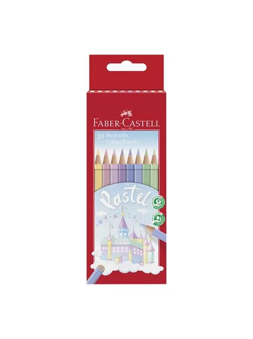 Színes ceruza készlet, hatszögletű, FABER-CASTELL, 10 különböző pasztell szín (TFC111211)