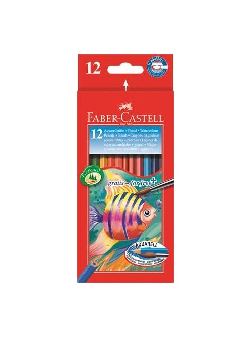 Akvarell ceruza készlet, hatszögletű, ecsettel, FABER-CASTELL, 12 különböző szín (TFC114413)