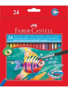   Akvarell ceruza készlet, hatszögletű, ecsettel, FABER-CASTELL, 24 különböző szín (TFC114425)