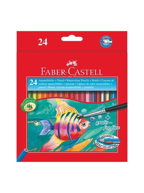 Akvarell ceruza készlet, hatszögletű, ecsettel, FABER-CASTELL, 24 különböző szín (TFC114425)