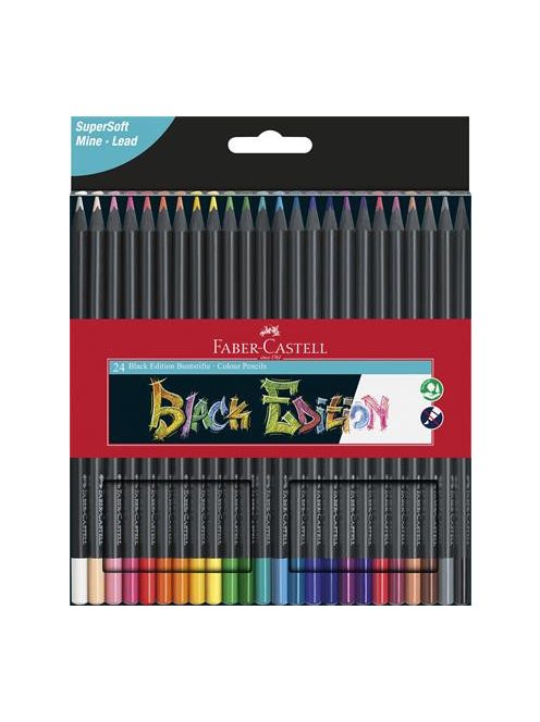 Színes ceruza készlet, háromszögletű, FABER-CASTELL "Black Edition",  24 különböző szín (TFC116424)